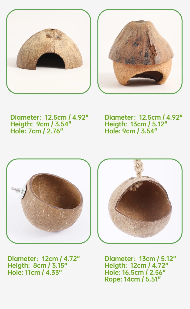 Coconut Bird Nest Hut with Ladder for Parrots Parakeet Conures Cockatiel - Small Animals House Pet Cage Habitats Decor