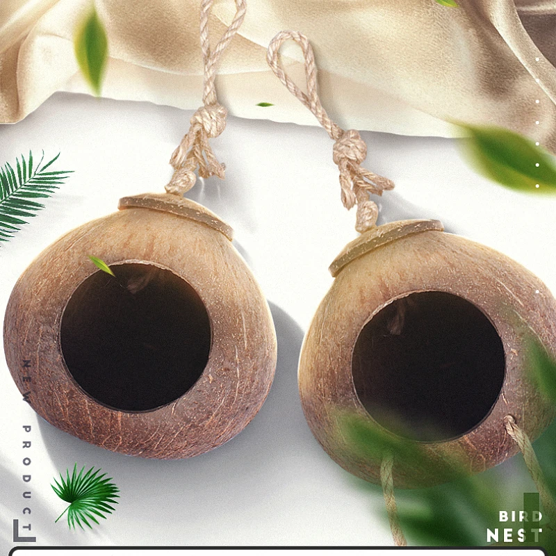 Coconut Bird Nest Hut with Ladder for Parrots Parakeet Conures Cockatiel - Small Animals House Pet Cage Habitats Decor