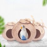Coconut Bird Nest Hut with Ladder for Parrots Parakeet Conures Cockatiel - Small Animals House Pet Cage Habitats Decor - Image 2