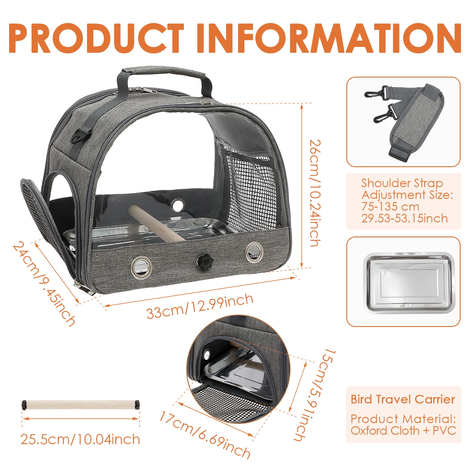 Portable Bird Travel Bag Oxford Cloth Bird Carrier Parrot Travel Cage with Tray and Clear Window Travel Bird Raising Supplies Portable Bird Travel Bag Oxford Cloth Bird Carrier Parrot Travel Cage with Tray and Clear Window Travel Bird Raising Supplies
