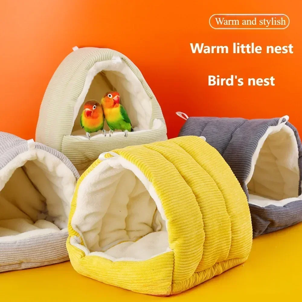 80395-3tsd2o.jpg Parrot Cotton Nest Bird Cage Mini Hammock Cage Plush and Thickened Winter Bird Cotton Nest Hut Tent Bed Hanging Cave Pet Items - Image 1