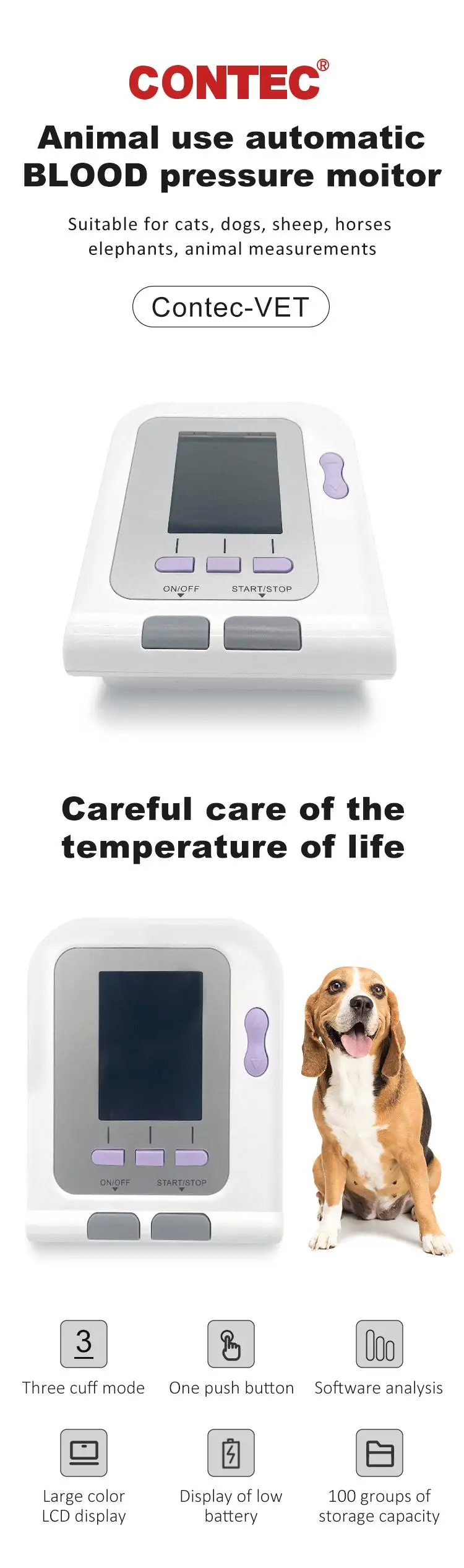 CONTEC08a Vet Animal Blood Pressure Detector Can Be Equipped With Blood Oxygen Function Probe And Cuff Of Various Sizes