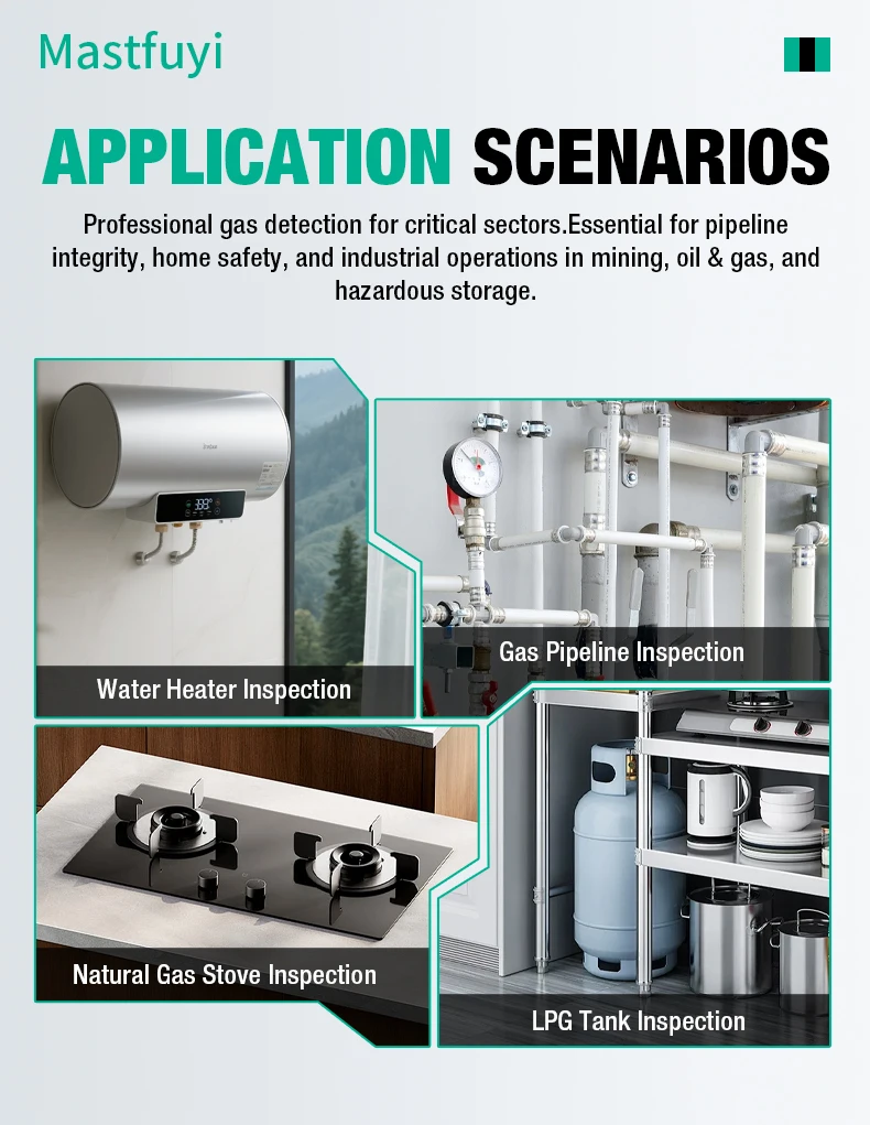 MASTFUYI FY8838 Professional Gas Leak Detector 0-9999PPM - Portable Combustible Gas Sniffer for Methane LNG Audio Visual Alarm