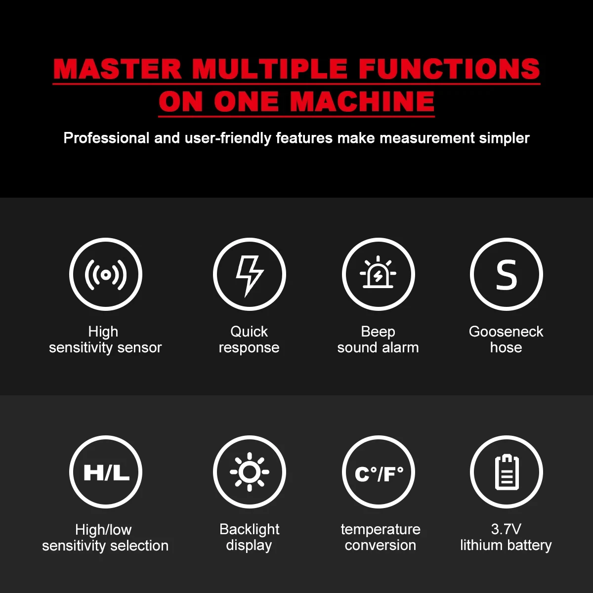 HABOTEST HT601B+PRO Gas Leak Detector 0-9999PPM Flexible probe Quick response Combustible Natural Methane Gas Detector