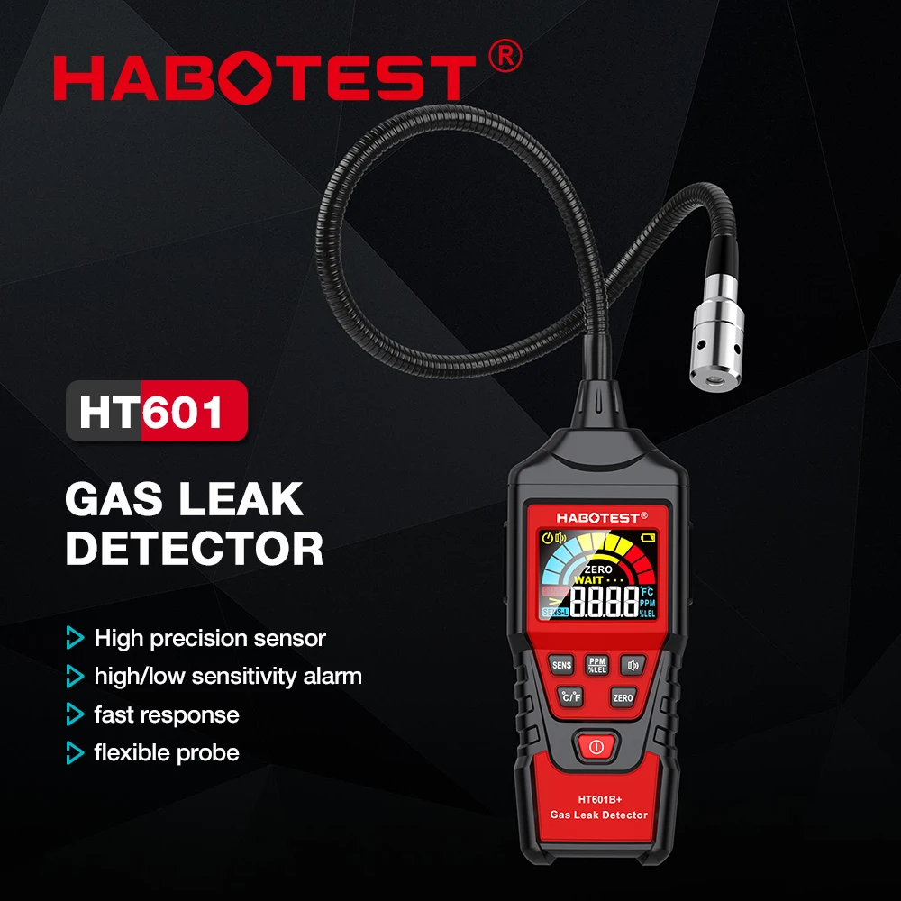 HABOTEST HT601B+PRO Gas Leak Detector 0-9999PPM Flexible probe Quick response Combustible Natural Methane Gas Detector