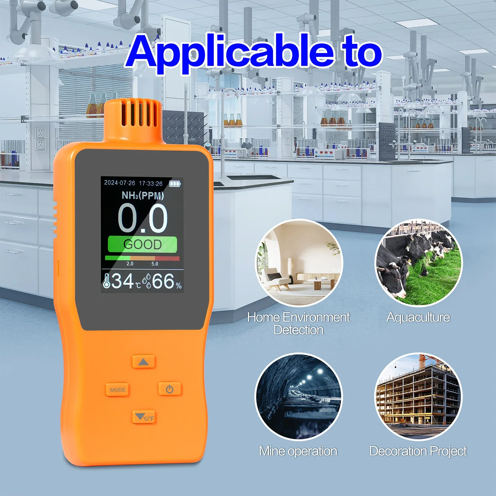 Handheld Ammonia Gas Detector 0~100 PPM Digital NH³ Gas Tester with LCD Display Temperature Humidity Ammonia Gas Monitor
