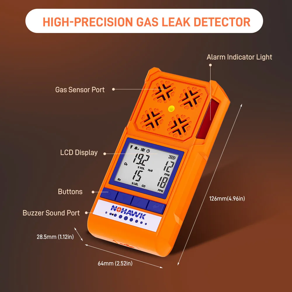 NOHAWK 4-in-1 Portable Gas Detector Combustible Natural Leak Alarm with Sound Screen Vibration for Home or Factory Safety NOHAWK 4-in-1 Portable Gas Detector Combustible Natural Leak Alarm with Sound Screen Vibration for Home or Factory Safety