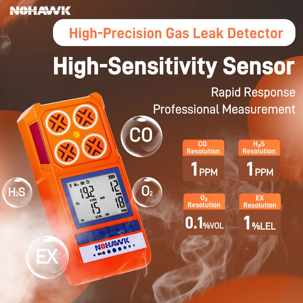 NOHAWK 4-in-1 Portable Gas Detector Combustible Natural Leak Alarm with Sound Screen Vibration for Home or Factory Safety NOHAWK 4-in-1 Portable Gas Detector Combustible Natural Leak Alarm with Sound Screen Vibration for Home or Factory Safety