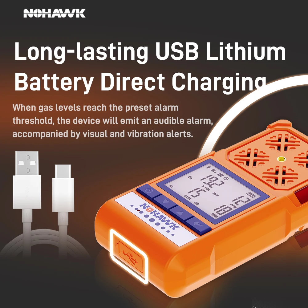 NOHAWK 4-in-1 Portable Gas Detector Combustible Natural Leak Alarm with Sound Screen Vibration for Home or Factory Safety NOHAWK 4-in-1 Portable Gas Detector Combustible Natural Leak Alarm with Sound Screen Vibration for Home or Factory Safety