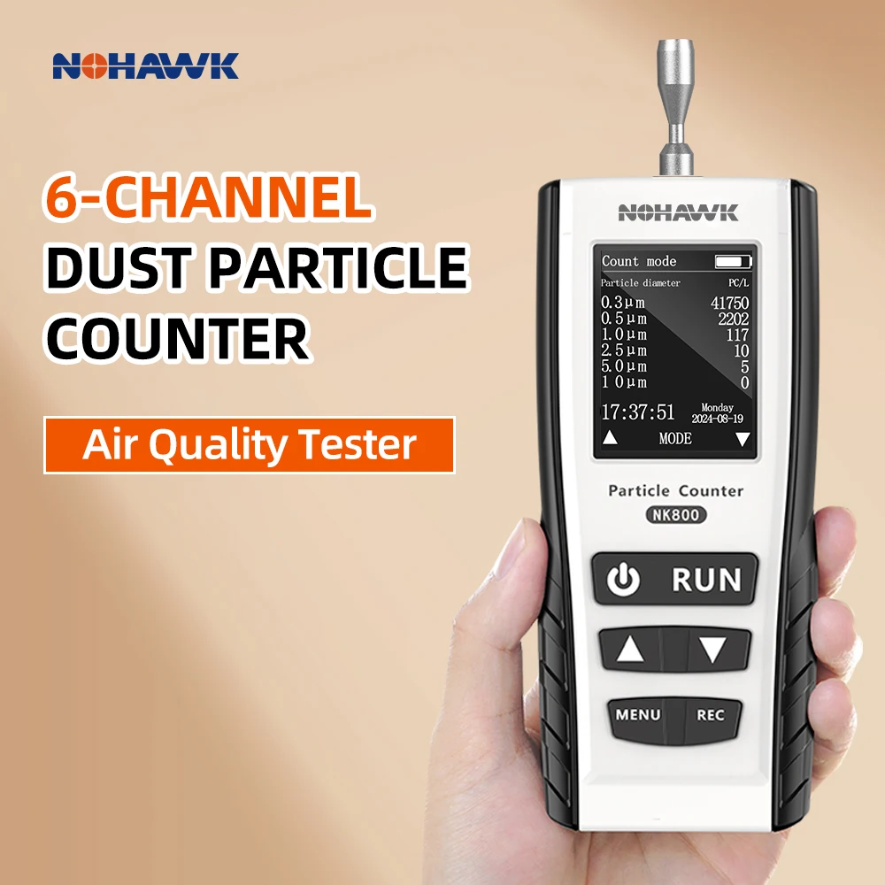 81375-vl6gfv.jpg Nohawk New Dust Particle Counter PM2.5 PM10 Detector Air Pollution Detector with 2.4in LCD Display For 1000-Class Clean Room - Image 1
