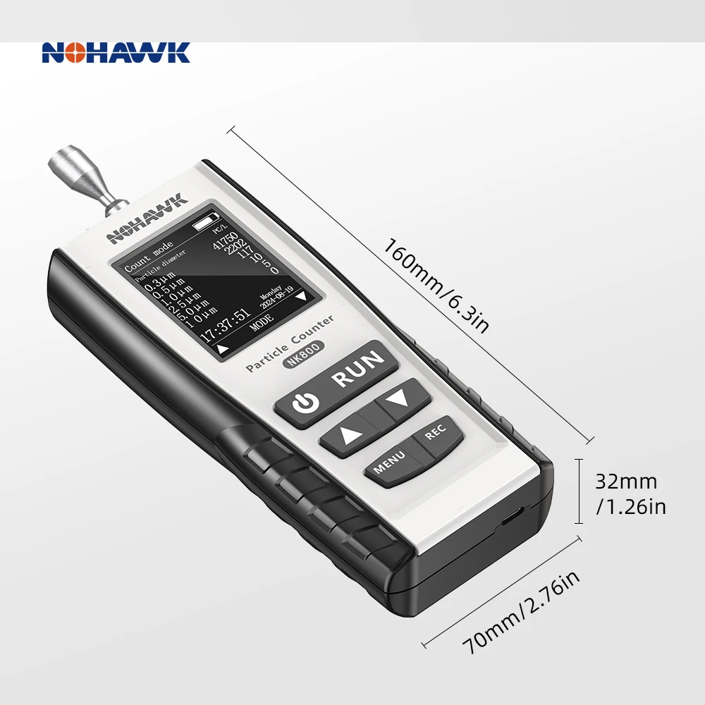 Nohawk New Dust Particle Counter PM2.5 PM10 Detector Air Pollution Detector with 2.4in LCD Display For 1000-Class Clean Room Nohawk New Dust Particle Counter PM2.5 PM10 Detector Air Pollution Detector with 2.4in LCD Display For 1000-Class Clean Room