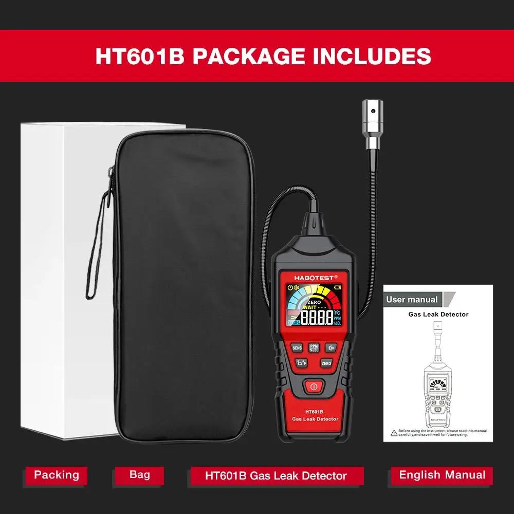 HABOTEST HT601A HT601B Gas Leak Detector 0-1000PPM Sound & Screen Alarm Combustible Flammable Natural Methane Gas Detector HABOTEST HT601A HT601B Gas Leak Detector 0-1000PPM Sound & Screen Alarm Combustible Flammable Natural Methane Gas Detector
