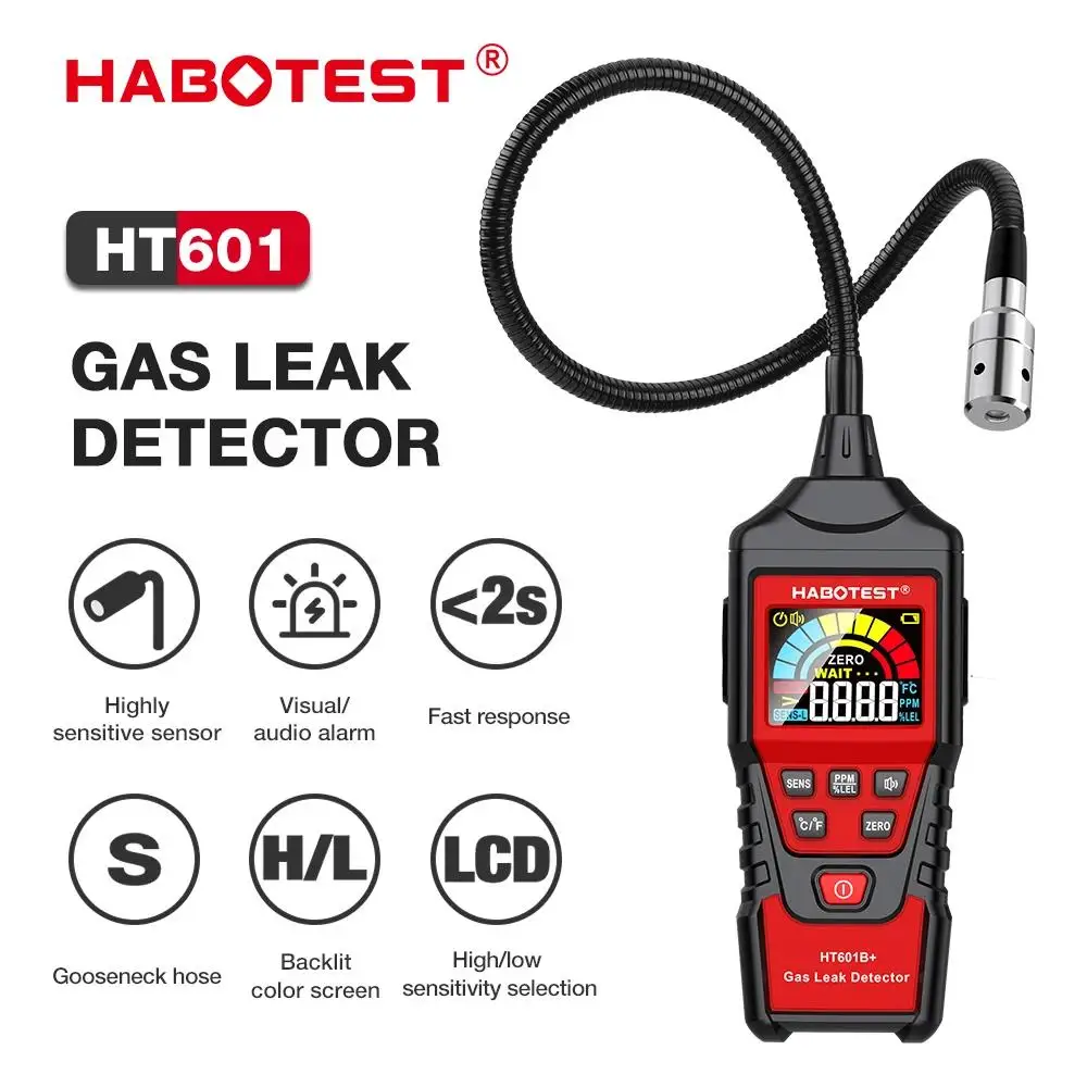81384-kaqz16.jpg HABOTEST HT601A HT601B Gas Leak Detector 0-1000PPM Sound & Screen Alarm Combustible Flammable Natural Methane Gas Detector - Image 1
