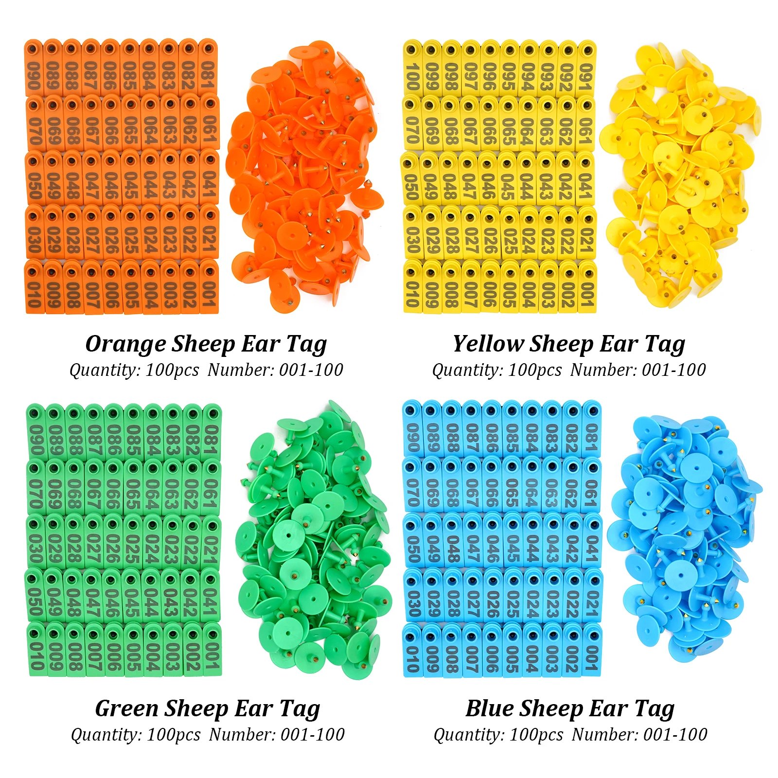 No. 1-500 Sheep Ear Tag Signs with The Word Ear Laser Typing Copper Head Earrings Farm Animal Identification Card 100Pcs