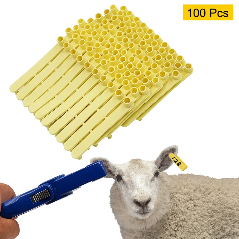 100Pcs Ear Tags Livestock Animal Goat Tags and Plier Farm Animals Idetification Card Sheep Ear Tag Without Words Easy To Install