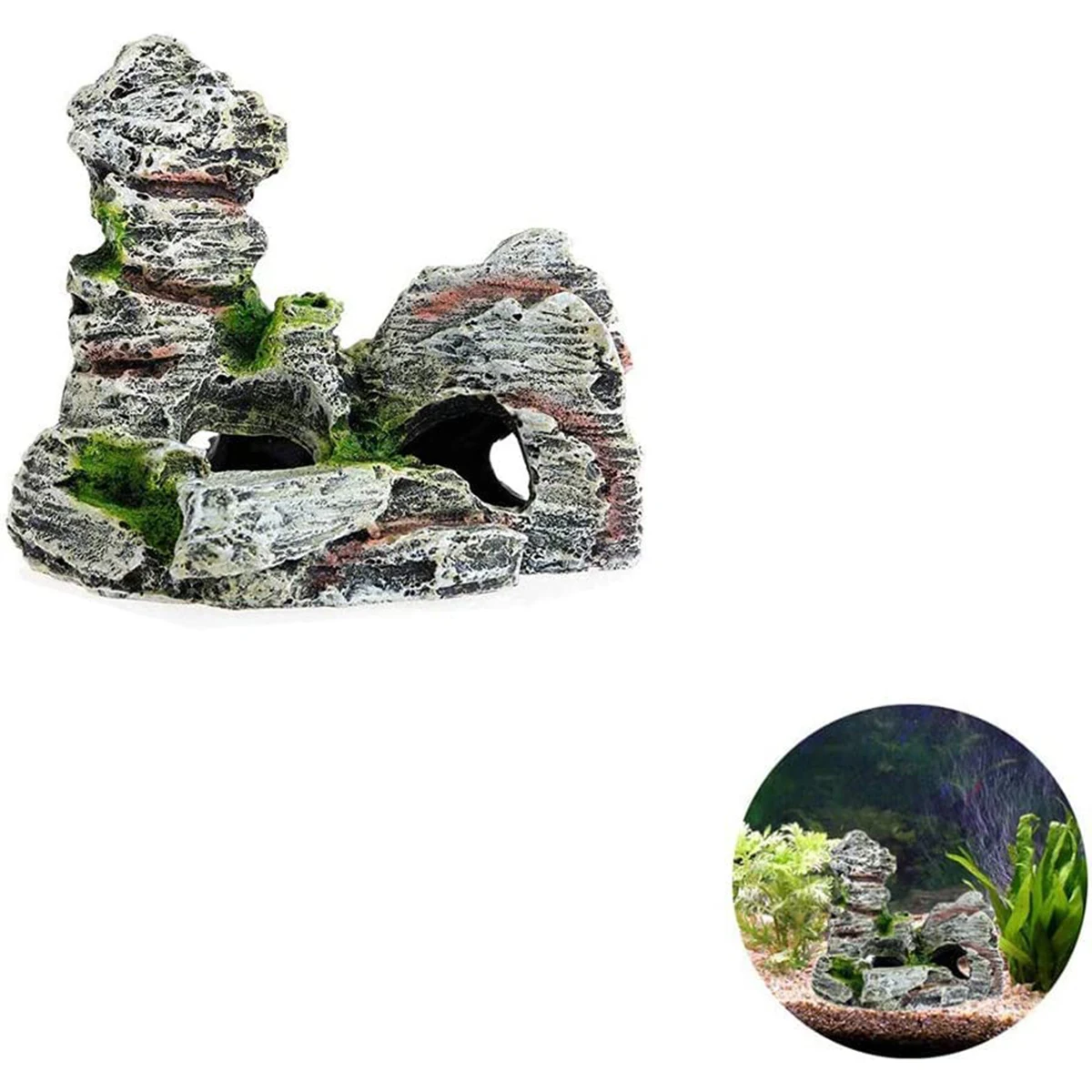 Artificial Moss Hiding Cave Mountain View Underwater Fish Tank Ornament Landscaping Craft Living Room Resin Aquarium Rockery