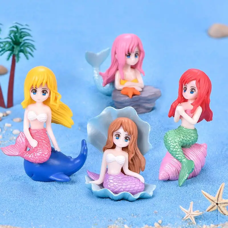 Aquarium Decoration Plastic Fish Tank Little Mermaid Ornament Miniature Figurines DIY Cake Decor Desk Craft Accessories