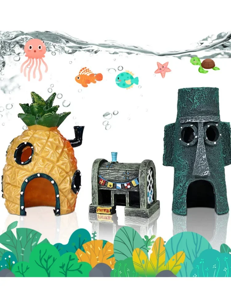 Cute Aquarium Resin Decoration Castle Pineapple Dining Room Dodge House Aquarium Small Ornament Fish Tank Accessories Decoration