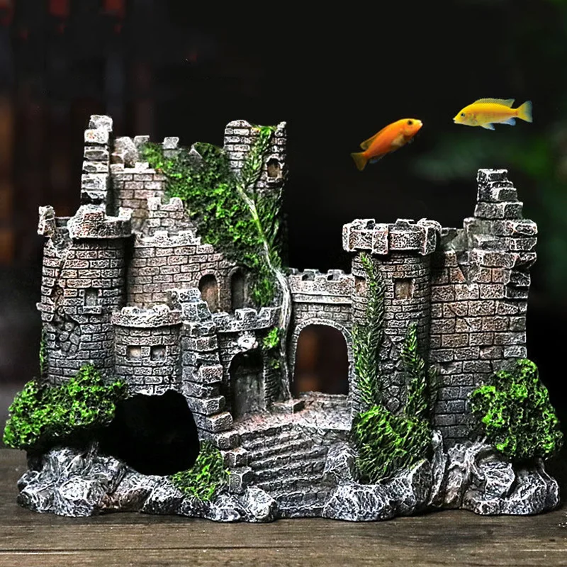 Vintage World of Tanks Stone-island Resin Craft Castle Aquarium Landscape Ornament Aquarium Decorations For Fish Tank Statue