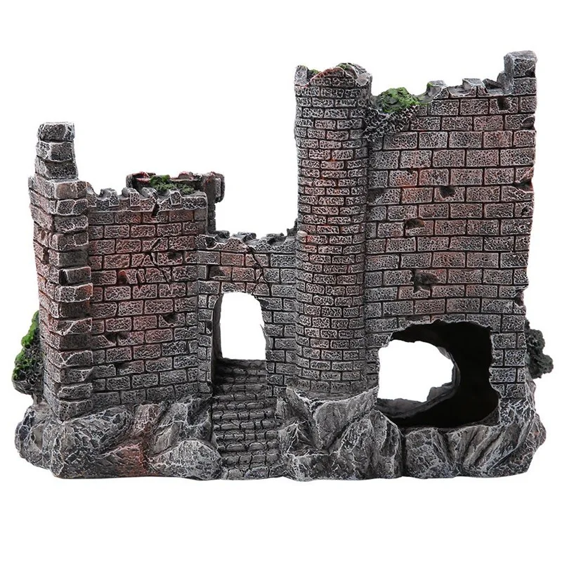 Vintage World of Tanks Stone-island Resin Craft Castle Aquarium Landscape Ornament Aquarium Decorations For Fish Tank Statue