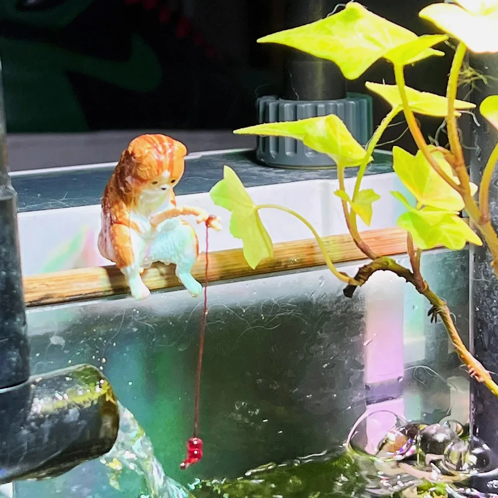 Fuuny Creative Aquarium Decoration Small Fishing Cat Aquarium Accessories Landscaping Ornament Fish Tank Accessories Diy