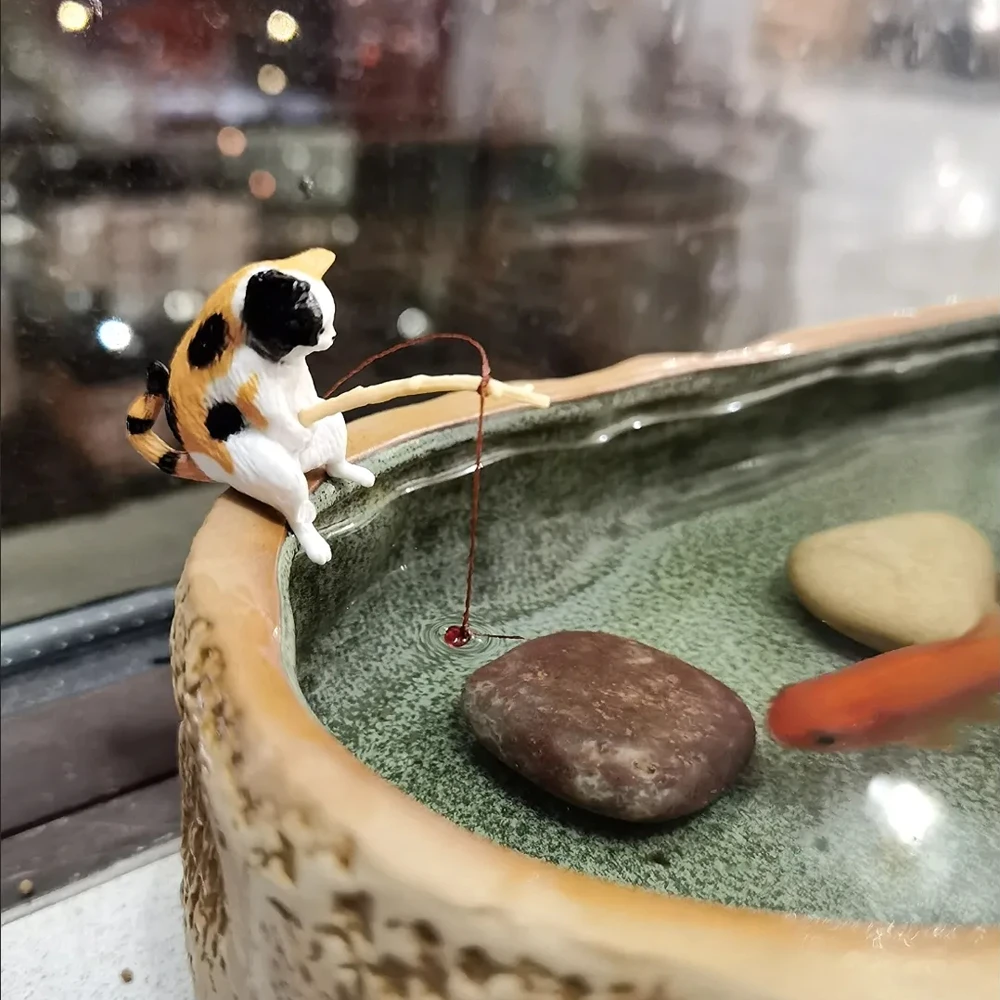Fuuny Creative Aquarium Decoration Small Fishing Cat Aquarium Accessories Landscaping Ornament Fish Tank Accessories Diy
