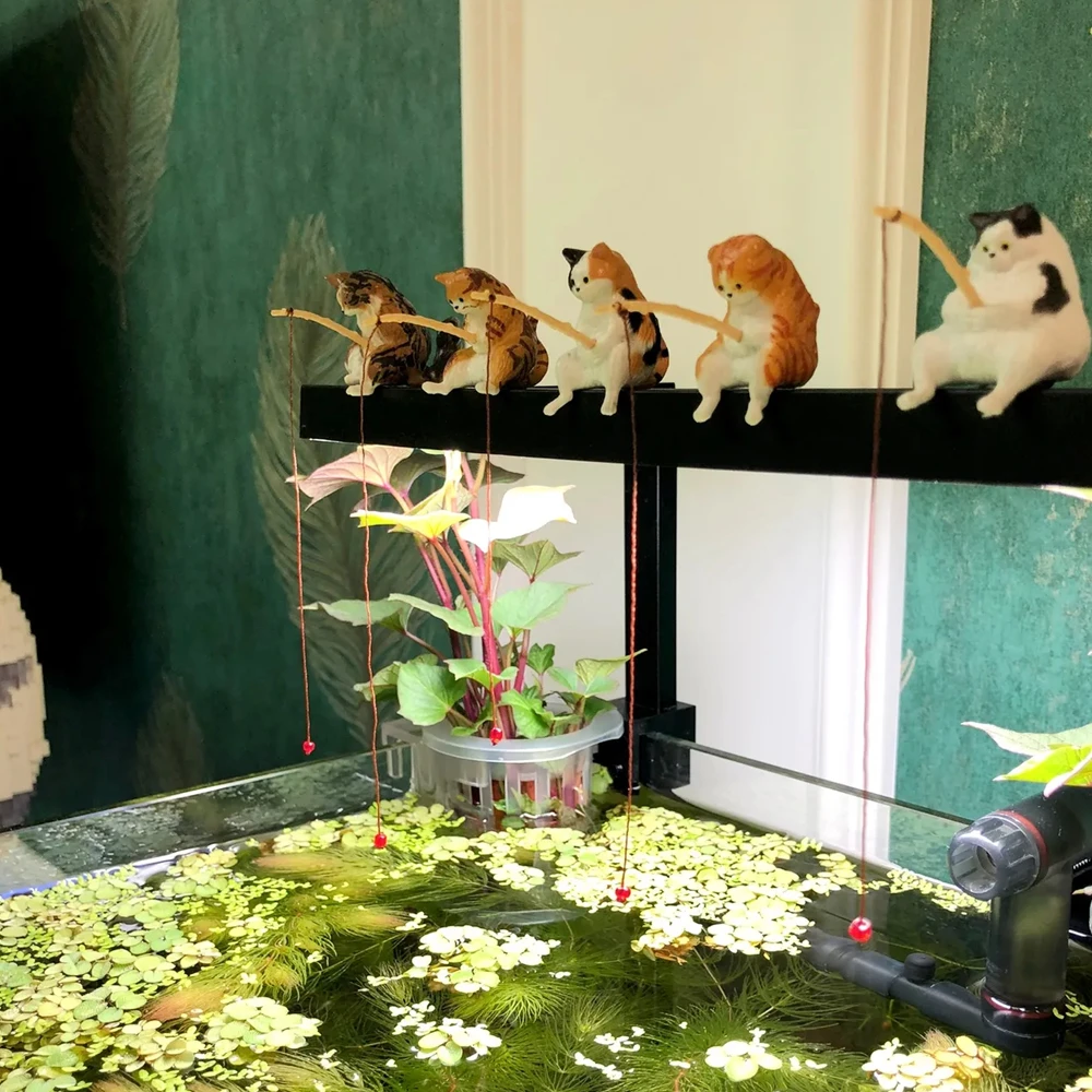 Fuuny Creative Aquarium Decoration Small Fishing Cat Aquarium Accessories Landscaping Ornament Fish Tank Accessories Diy