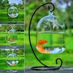 Round/Rectangle Shape Hanging Glass Aquarium Fish Tank Fish Bowl Transparent Vase Ornament With Rack Holder Home Decoration - Image 4