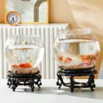 Transparent Round Ornamental Fish Tank Portable Goldfish Small Fish Bowl Pet Plastic Lightweight Desk Aquarium Bowl Home Decor - Image 2