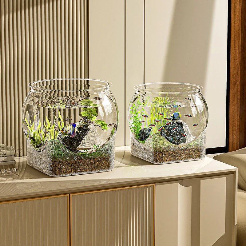 Fish Tank Aquarium Transparent Round Ornamental Portable Goldfish FishBowl Plastic Lightweight Aquarium for Fish Home Desk Decor