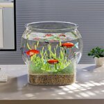 Fish Tank Aquarium Transparent Round Ornamental Portable Goldfish FishBowl Plastic Lightweight Aquarium for Fish Home Desk Decor