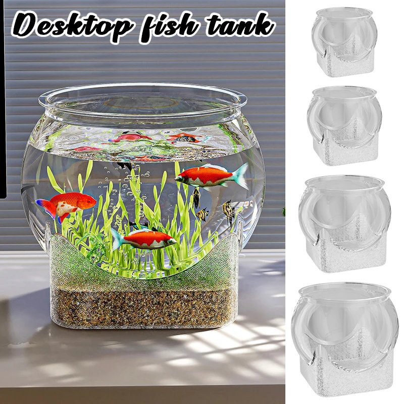 Fish Tank Aquarium Transparent Round Ornamental Portable Goldfish FishBowl Plastic Lightweight Aquarium for Fish Home Desk Decor