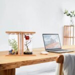 Glass Betta Fish Tank with LED Light Bamboo Base Mini Aquarium Set for Desktop Home Office Decoration 2 Tanks - Image 3