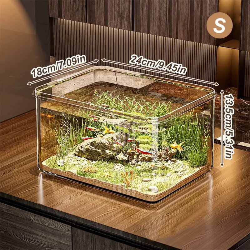 1 PC Transparent Aquarium Creative Desktop Fish Tank for Office Home Decor Rectangular(Bare Tank, No Scenery or Stones Included)