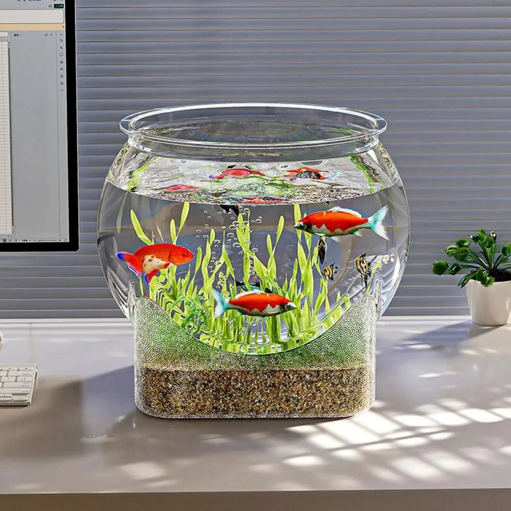 Clear Fish Tank Resistant Falling Round Desktop Aquarium Multifunctional Durable Ornamental Fish Decor