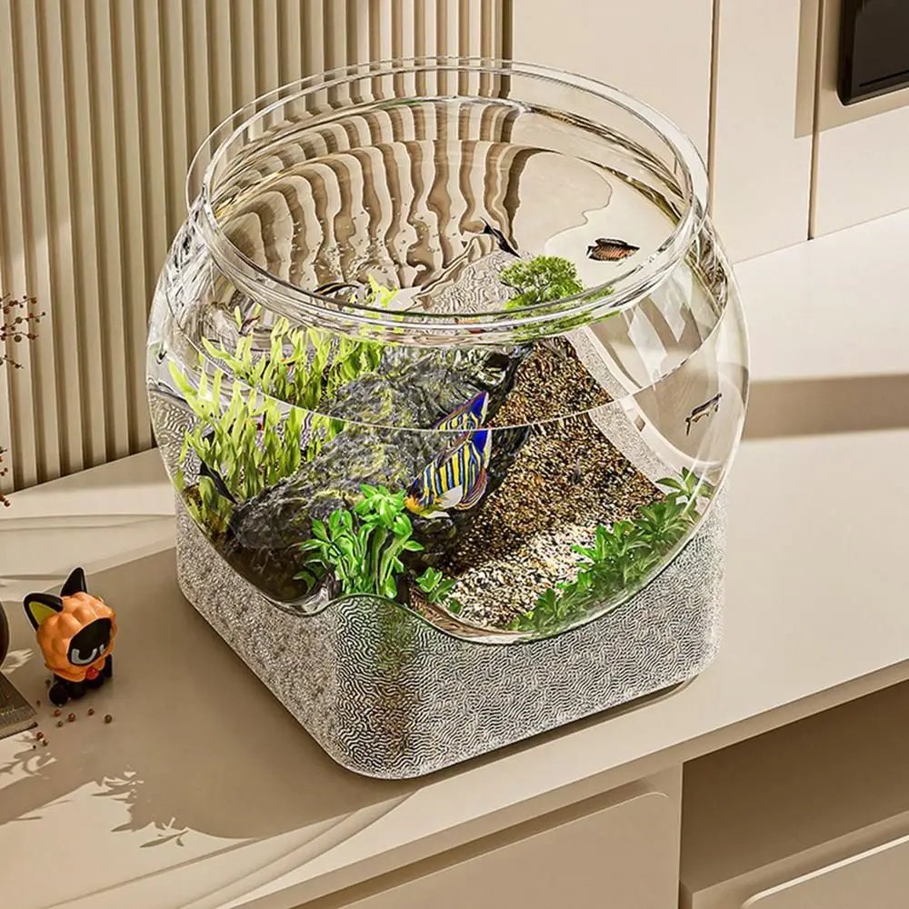 Clear Fish Tank Resistant Falling Round Desktop Aquarium Multifunctional Durable Ornamental Fish Decor