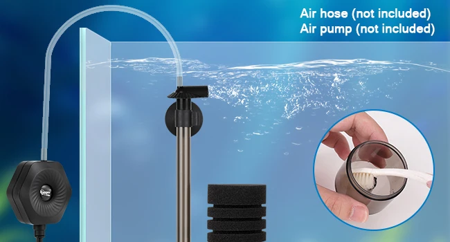 USB Small Aquarium Filter, Single Sponge Filter, with Suction Cup or Adjustable Hanging Clip, Dual Purpose Fish Bowl Tank Filter