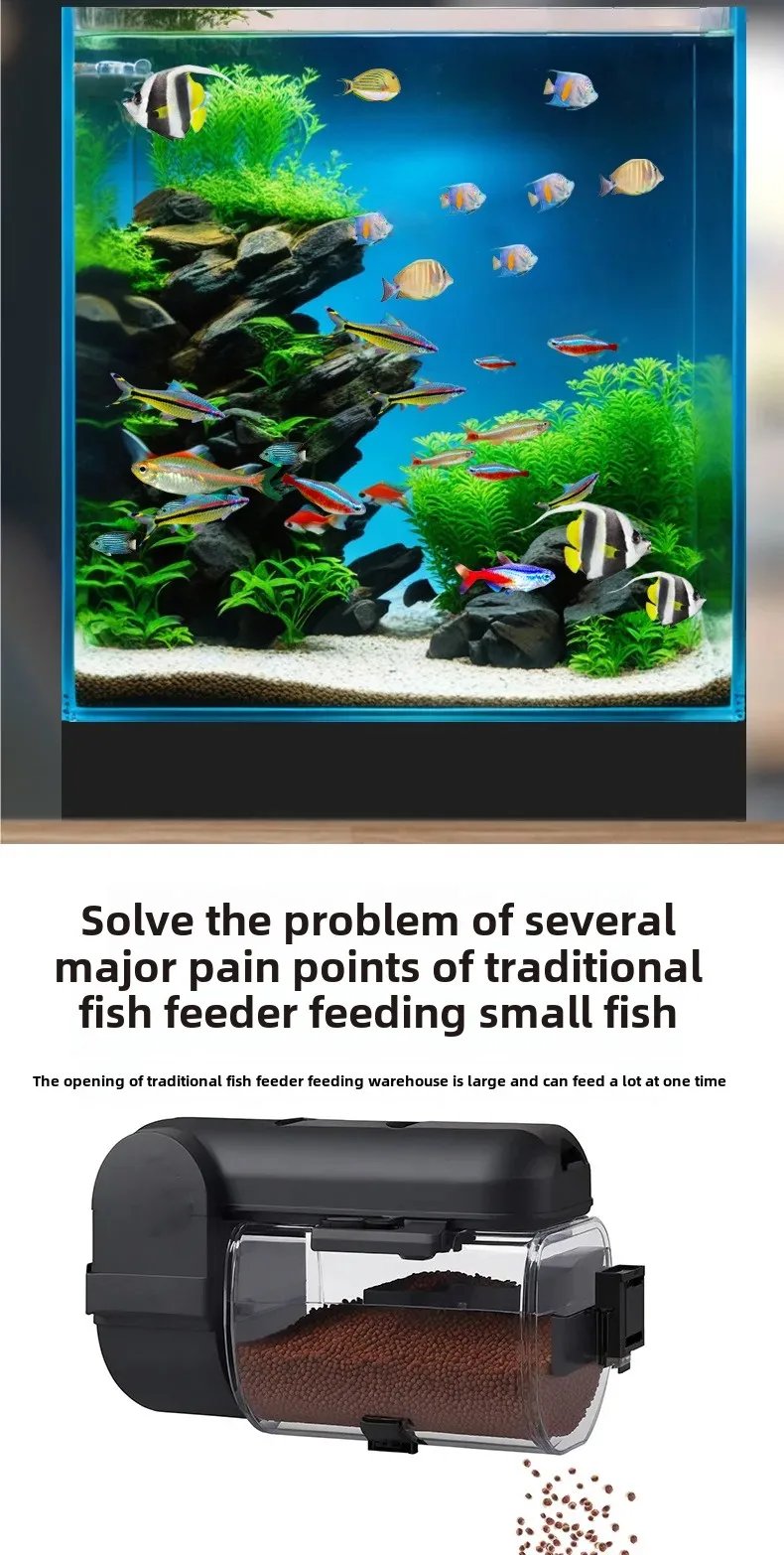 Intelligent Timed Fish Feeder for Small Fish - No Clogging, Perfect for Desktop Fish Tanks