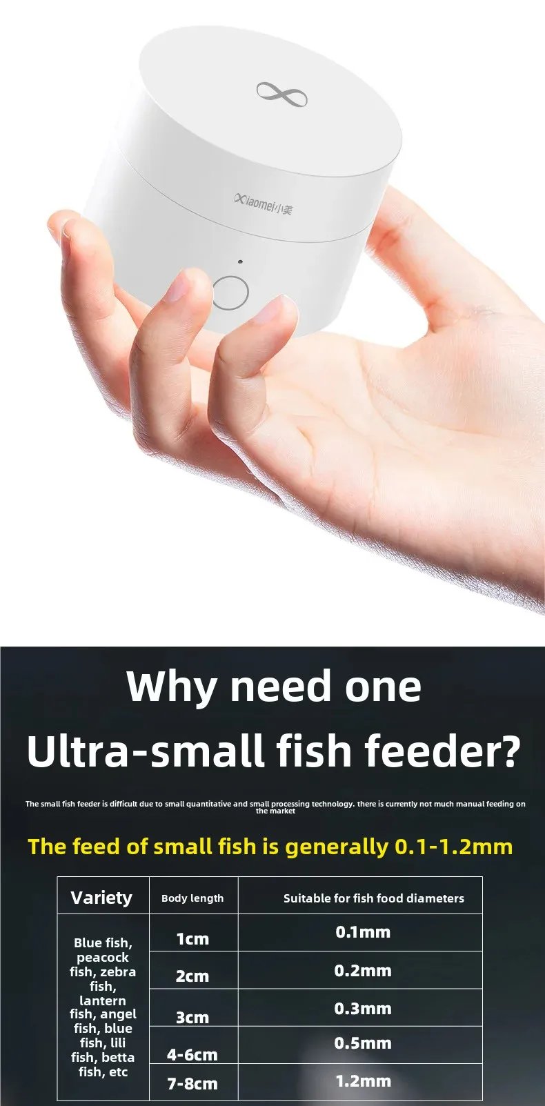 Intelligent Timed Fish Feeder for Small Fish - No Clogging, Perfect for Desktop Fish Tanks