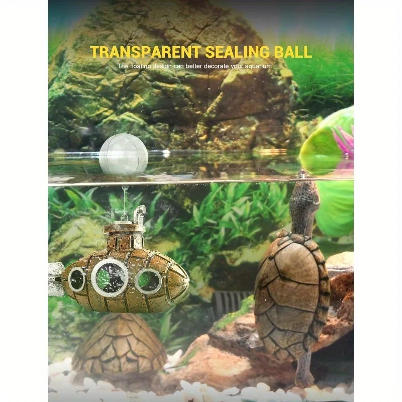 1pc Submarine Aquarium Decoration with Two Float Balls Resinous Fish Tank Accessories