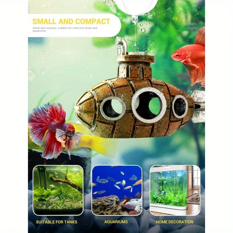 1pc Submarine Aquarium Decoration with Two Float Balls Resinous Fish Tank Accessories