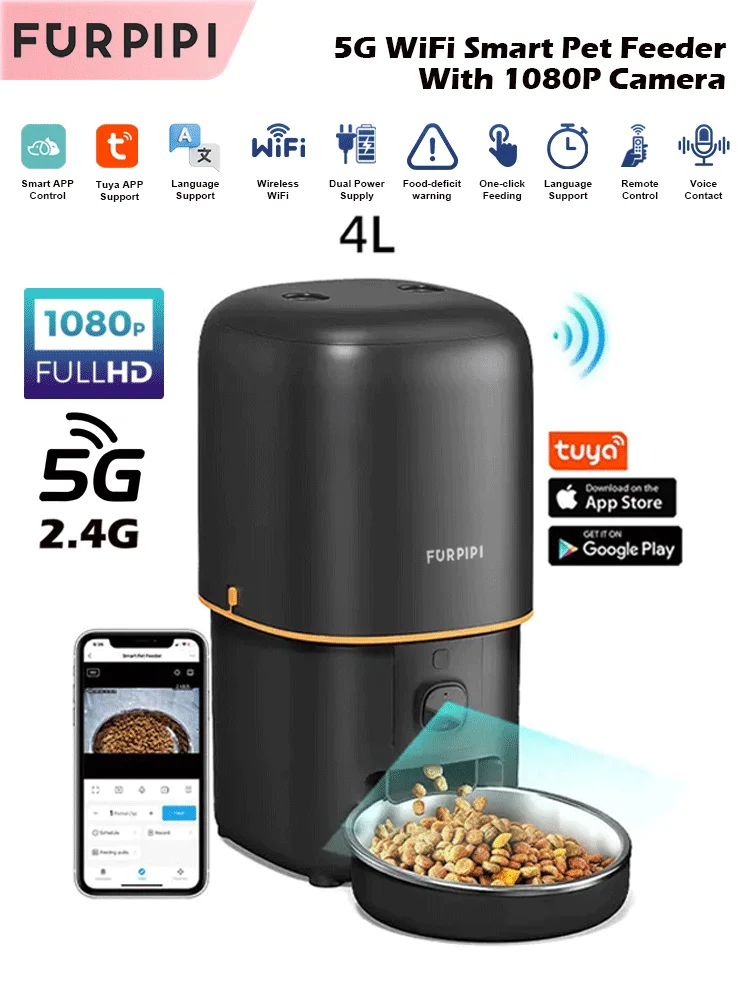 86285-mzmfbj.png Automatic Cat Feeder Camera Pet Smart Cat Food Kibble Dispenser 2.4G/5GWiFi Tuya APP Control Auto Feeder For Cat Dog Accessories - Image 1