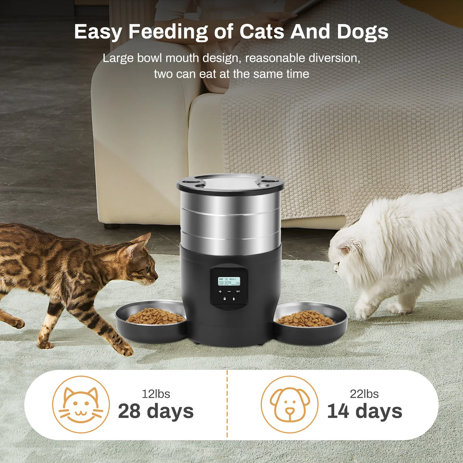 4.5L Automatic Cat Feeder With WiFi Button Smart Pet Cat/Dogs Food Dispenser Two Stainless Steel Bowls Feeder Pet Supplies 4.5L Automatic Cat Feeder With WiFi Button Smart Pet Cat/Dogs Food Dispenser Two Stainless Steel Bowls Feeder Pet Supplies