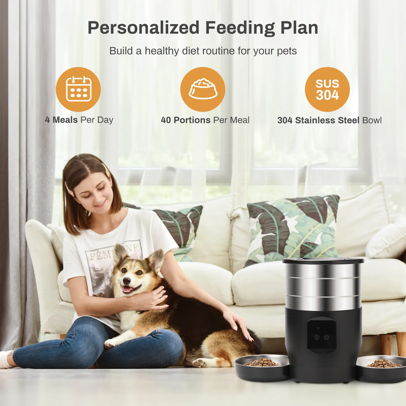 4.5L Automatic Cat Feeder With WiFi Button Smart Pet Cat/Dogs Food Dispenser Two Stainless Steel Bowls Feeder Pet Supplies 4.5L Automatic Cat Feeder With WiFi Button Smart Pet Cat/Dogs Food Dispenser Two Stainless Steel Bowls Feeder Pet Supplies