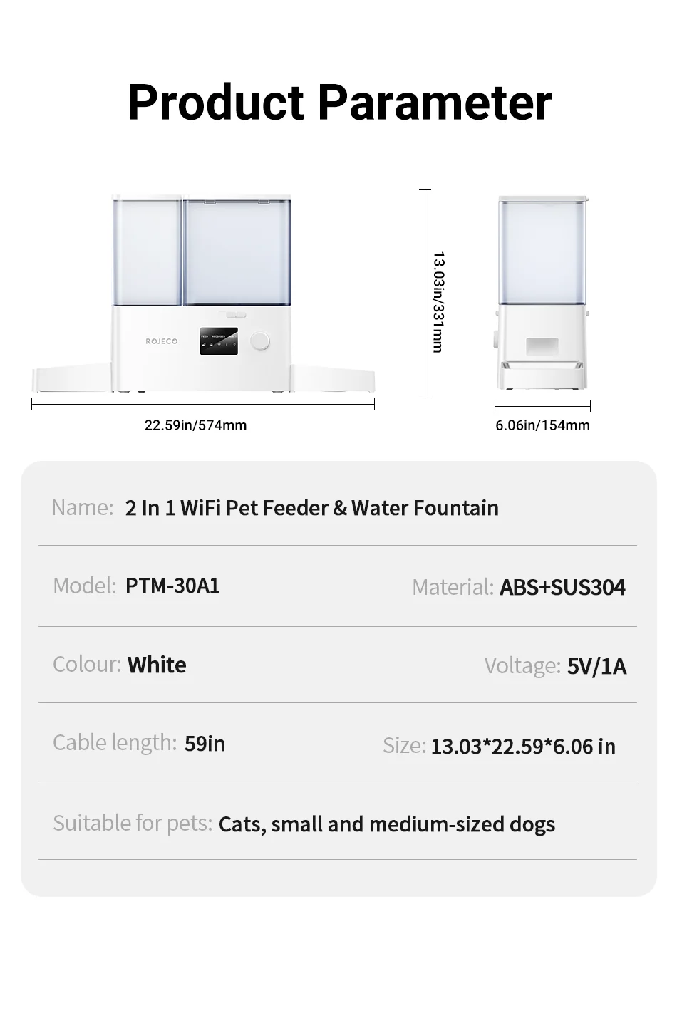 ROJECO 8.5L Automatic Pet Feeder Water Fountain WIFI APP Remote Control Smart Dog 5L Food Dispenser 3.5L Gravity Water Drinker ROJECO 8.5L Automatic Pet Feeder Water Fountain WIFI APP Remote Control Smart Dog 5L Food Dispenser 3.5L Gravity Water Drinker