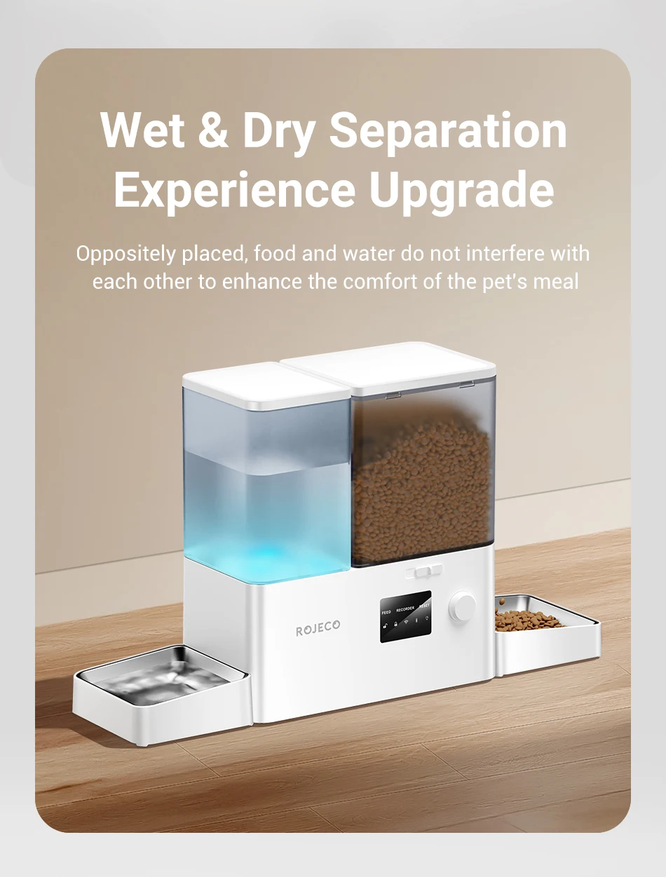 ROJECO 8.5L Automatic Pet Feeder Water Fountain WIFI APP Remote Control Smart Dog 5L Food Dispenser 3.5L Gravity Water Drinker ROJECO 8.5L Automatic Pet Feeder Water Fountain WIFI APP Remote Control Smart Dog 5L Food Dispenser 3.5L Gravity Water Drinker