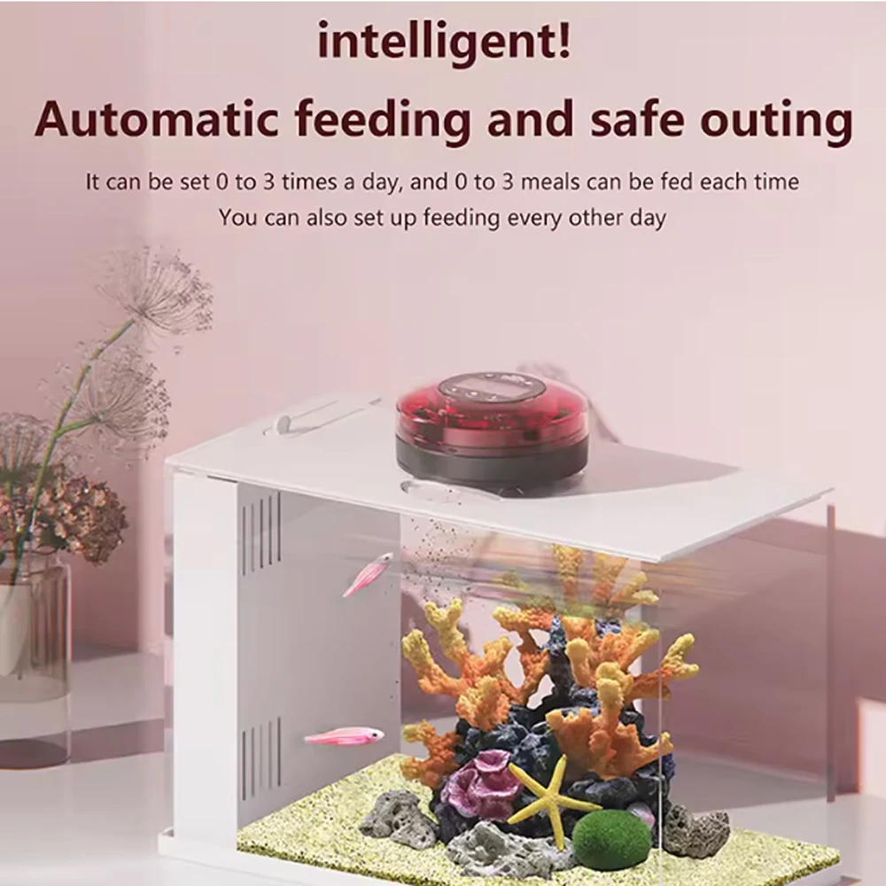 Automatic Fish Feeder Aquarium Automatic Food Dispenser USB Rechargeable Auto Fish Food Dispenser with Timer LCD Display