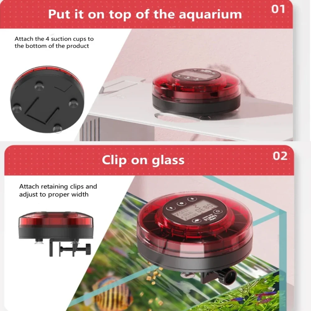 Automatic Fish Feeder Aquarium Automatic Food Dispenser USB Rechargeable Auto Fish Food Dispenser with Timer LCD Display