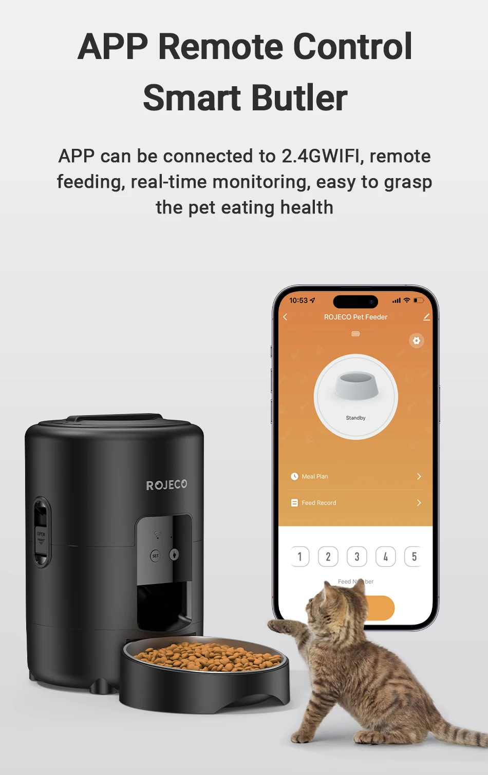 ROJECO 2L Automatic Pet Feeder Smart Cat Food Kibble Dispenser Wi-Fi App Remote Control Auto Dog Feeder For Cat Pet Accessories ROJECO 2L Automatic Pet Feeder Smart Cat Food Kibble Dispenser Wi-Fi App Remote Control Auto Dog Feeder For Cat Pet Accessories