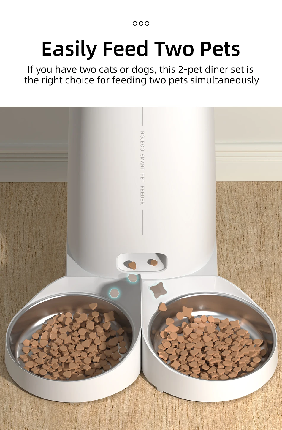 ROJECO Only Stainless Steel Single & Double Bowl Accessories For 4L Automatic Pet Feeder Cat Food Dispenser Without Pet Feeder